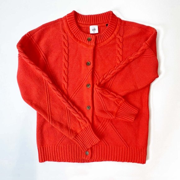 CAbi Orange Cableknit Long Sleeve Cardigan Sweater - Medium - Picture 4 of 6